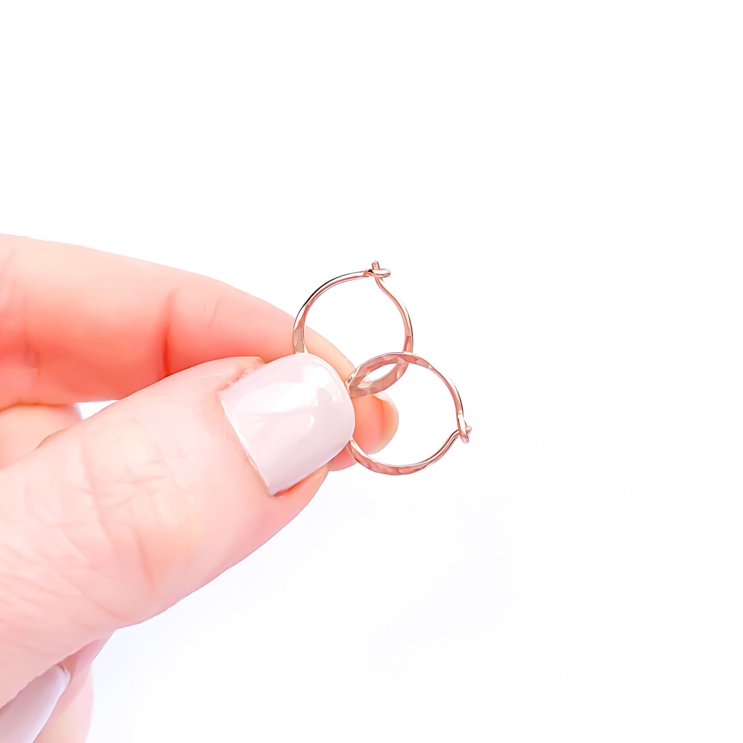 12mm Hammered Hoop Earrings, 14K Rose Gold Filled