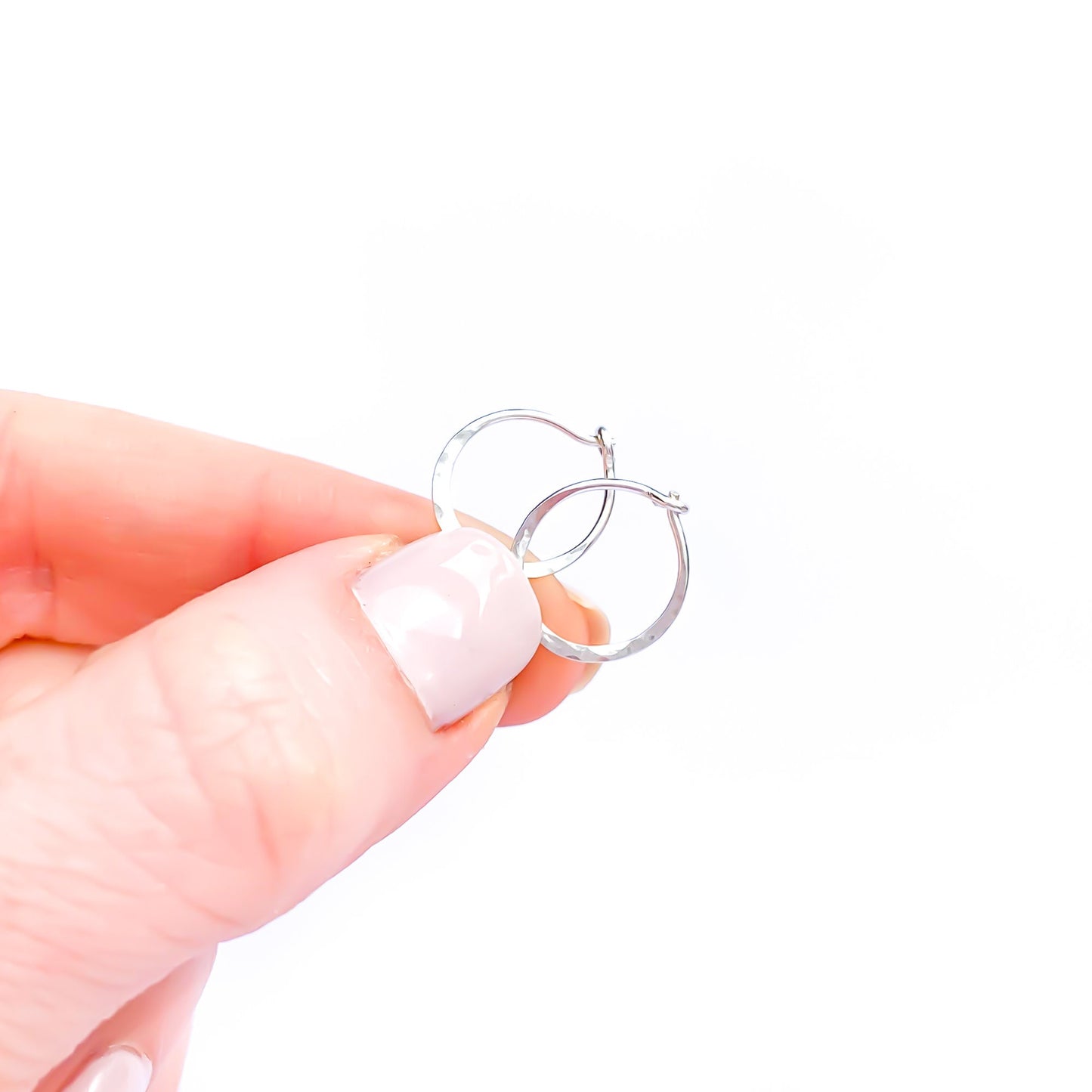 14K White Gold Hammered Mini Hoops, 12mm
