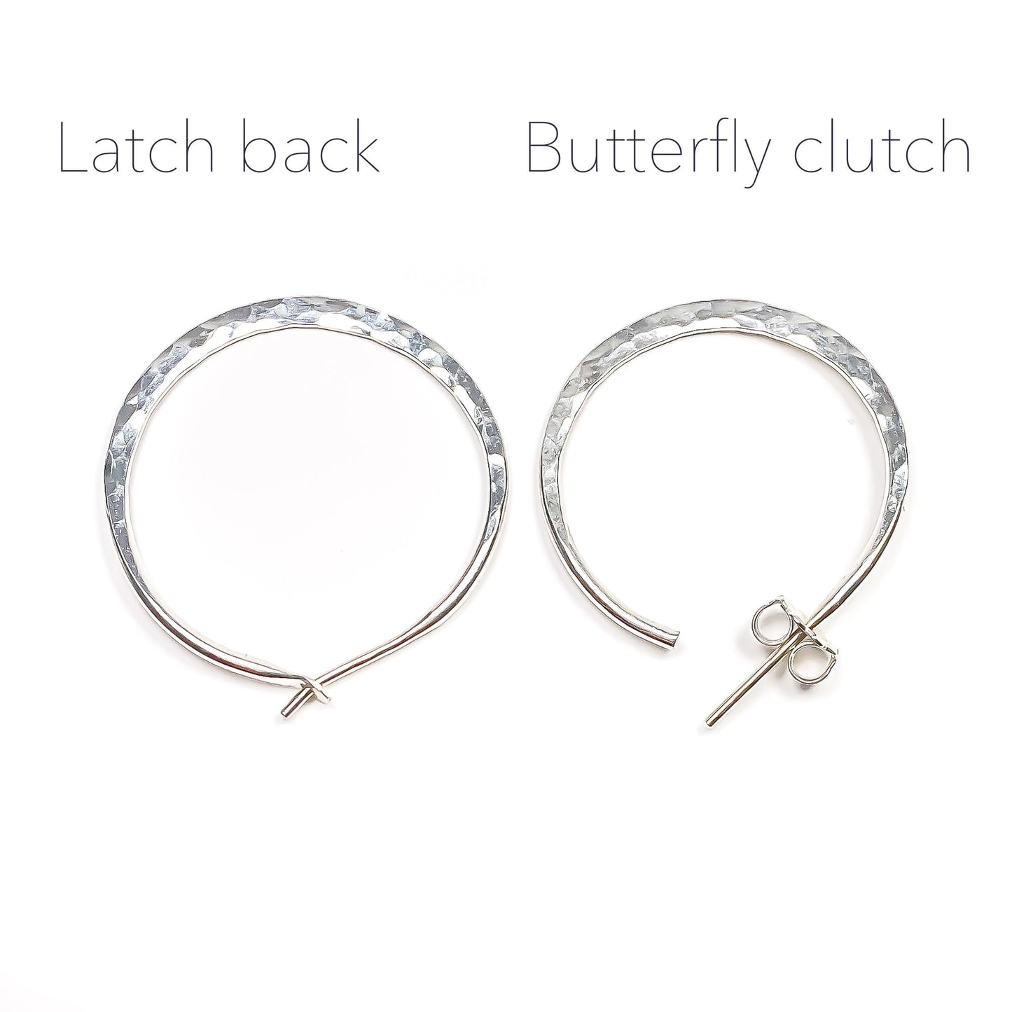 25mm Hammered Hoop Earrings, Sterling Silver