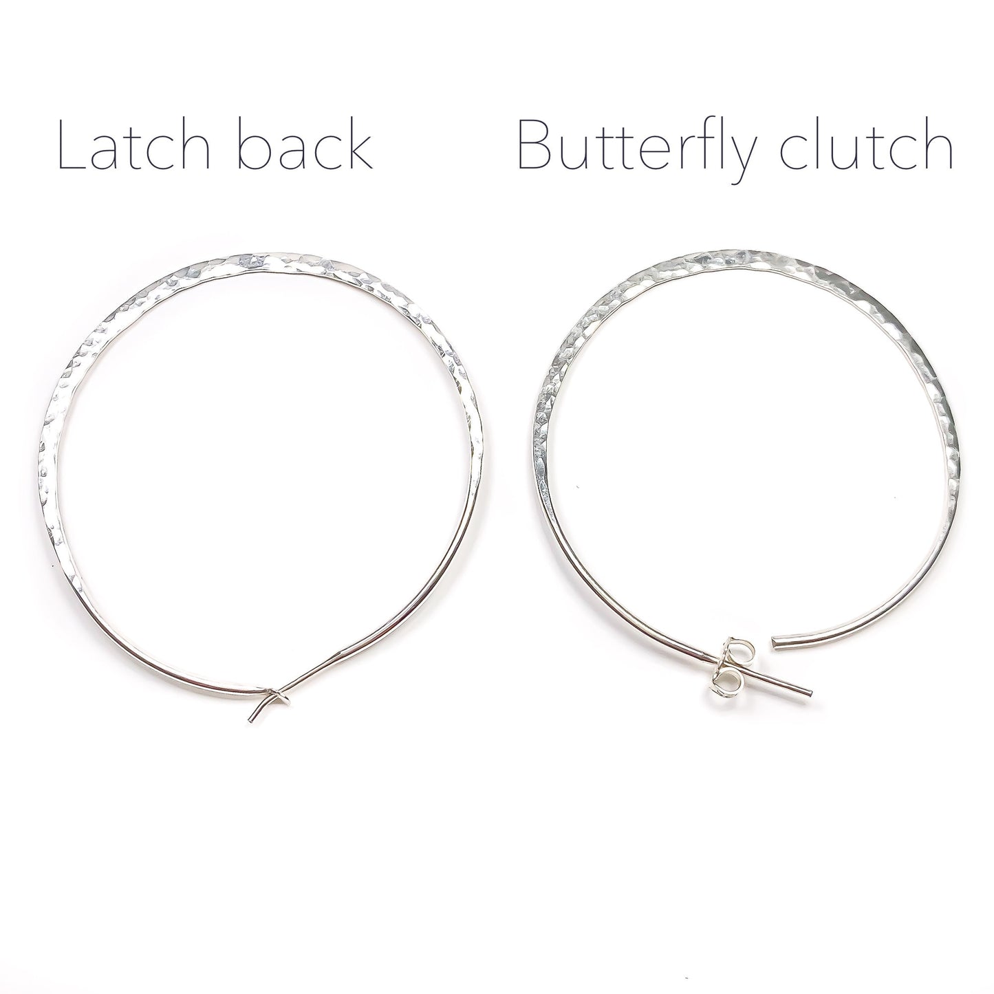 40mm Hammered Hoop Earrings, Sterling Silver