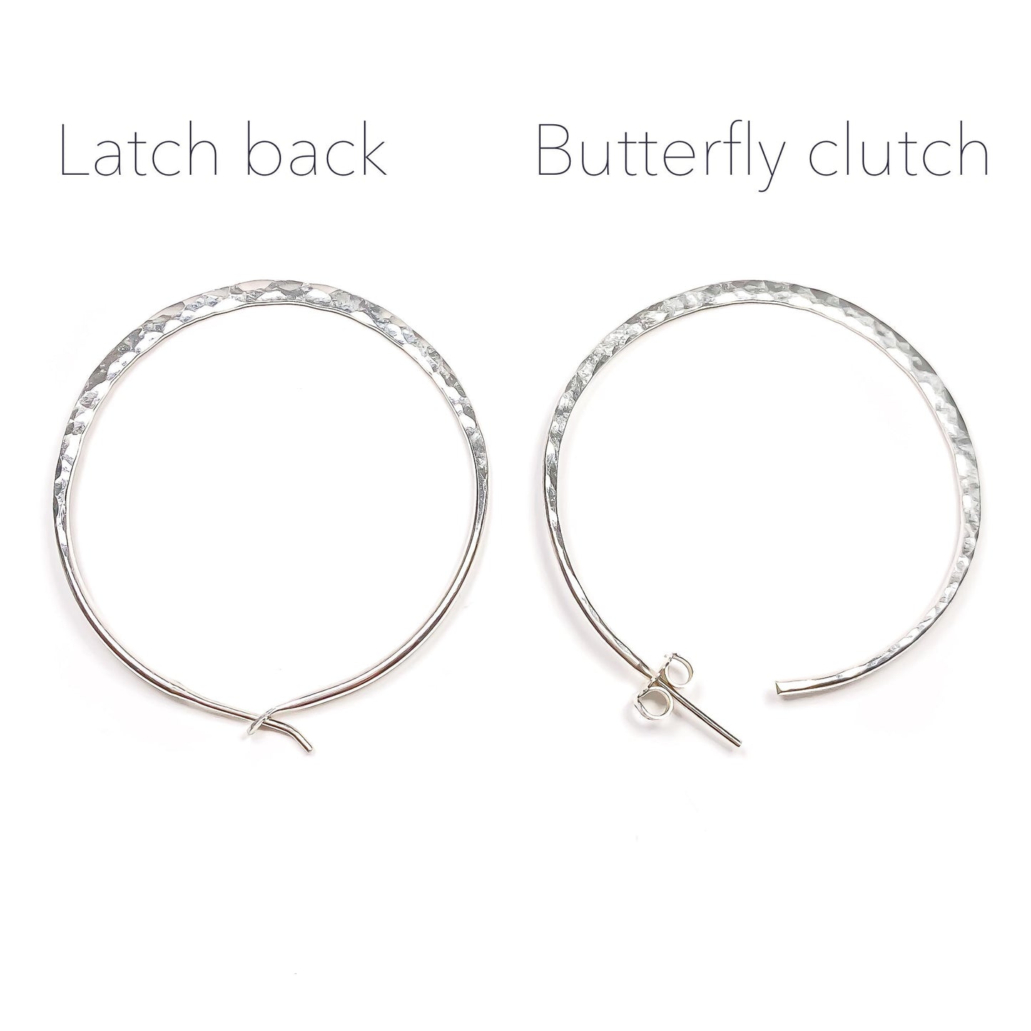 30mm Hammered Hoop Earrings, Sterling Silver