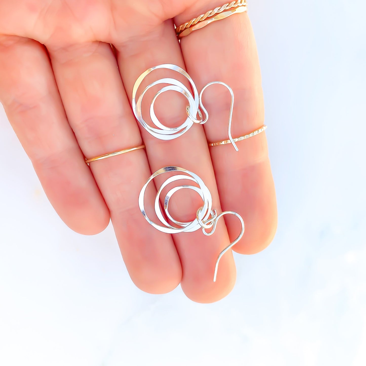 Nested Circle Dangle Earrings, Sterling Silver