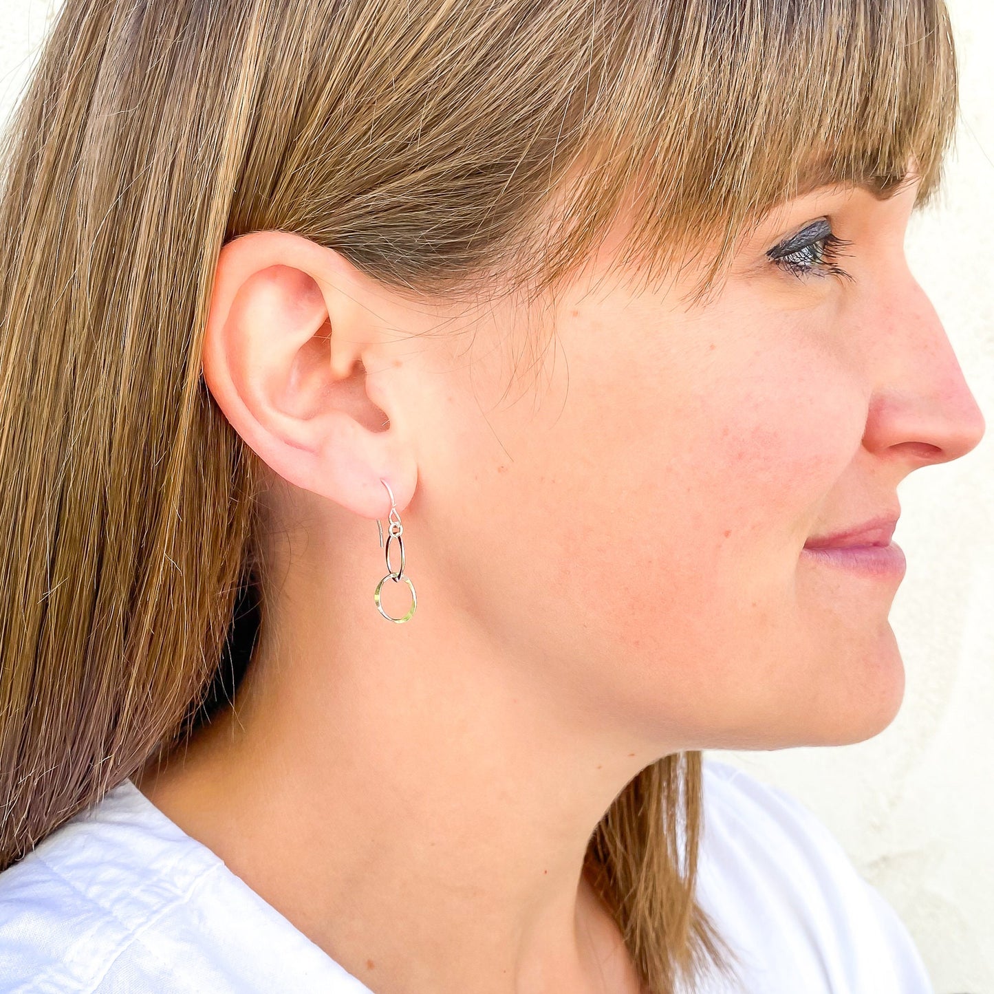 Double Circle Dangle Earrings, Sterling Silver