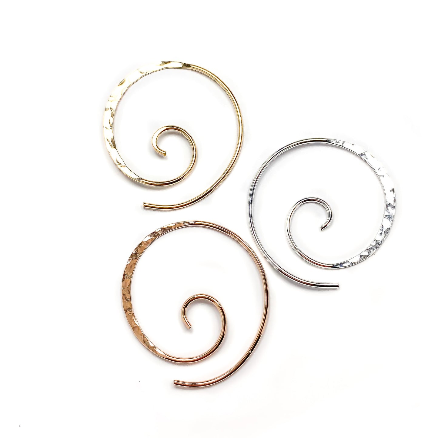 Hammered Spiral Hoop Earrings, Sterling Silver
