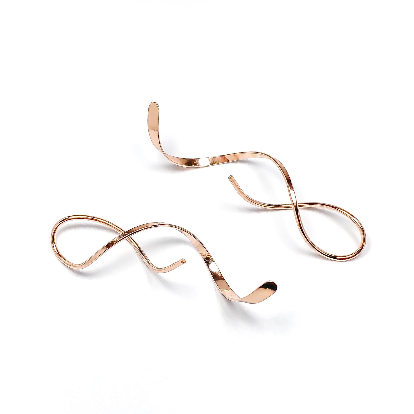 Solid 14K Rose Gold Corkscrew Earrings