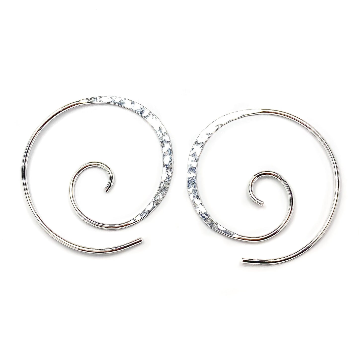 Hammered Spiral Hoop Earrings, Sterling Silver