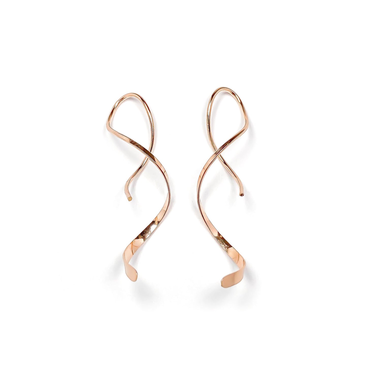 Solid 14K Rose Gold Corkscrew Earrings