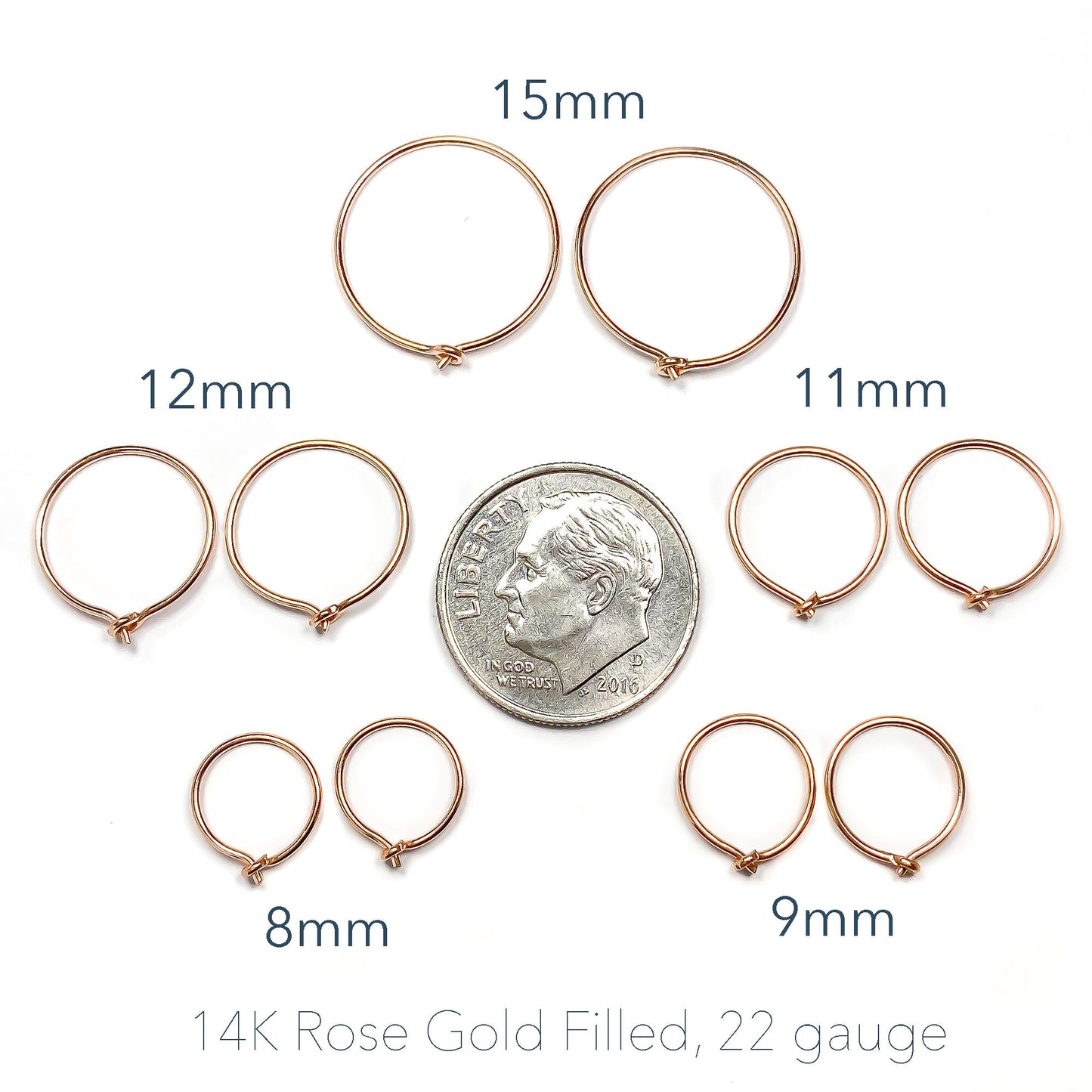 14K Rose Gold Filled Eyelet Hoops, 11mm