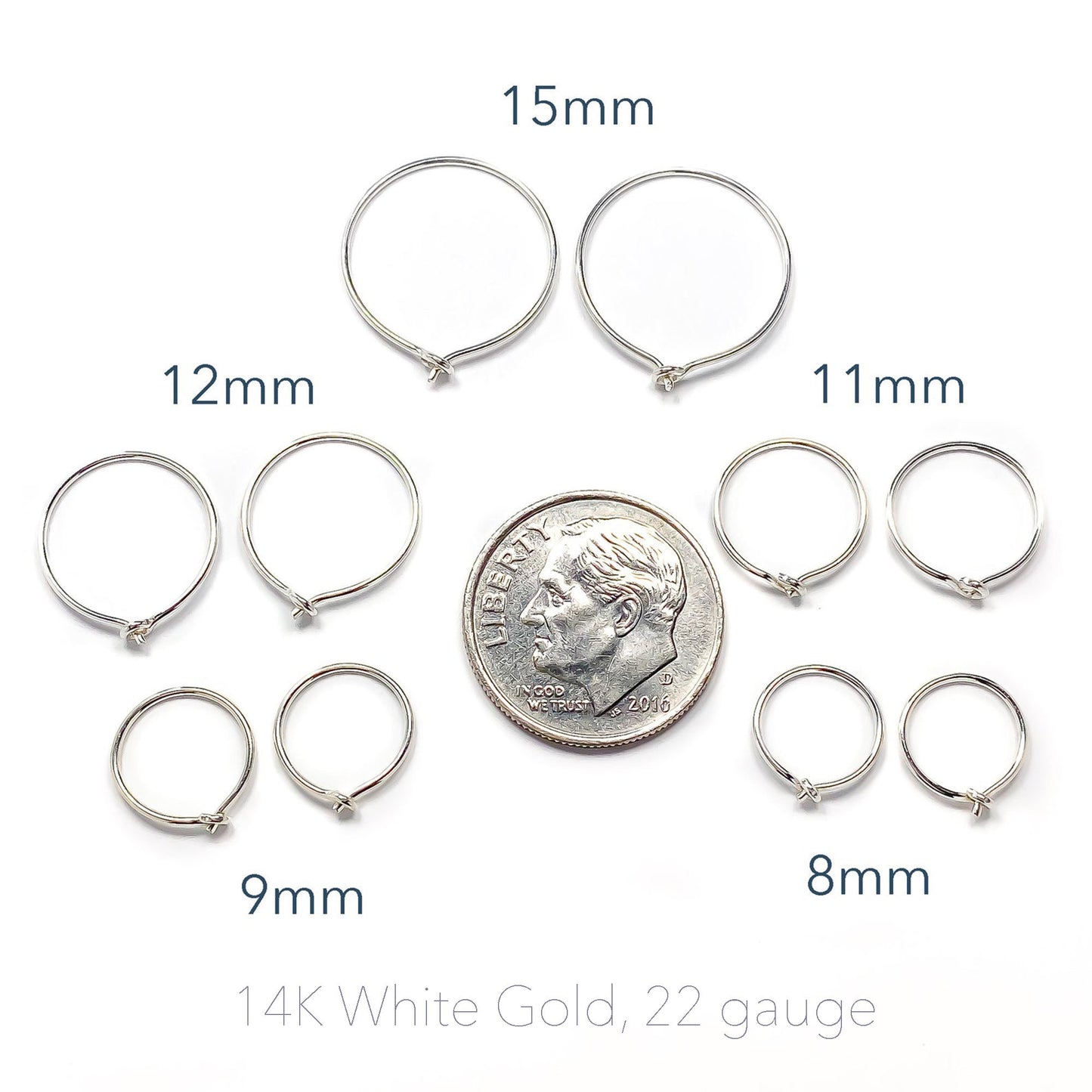 14K White Gold Eyelet Hoop, 9mm