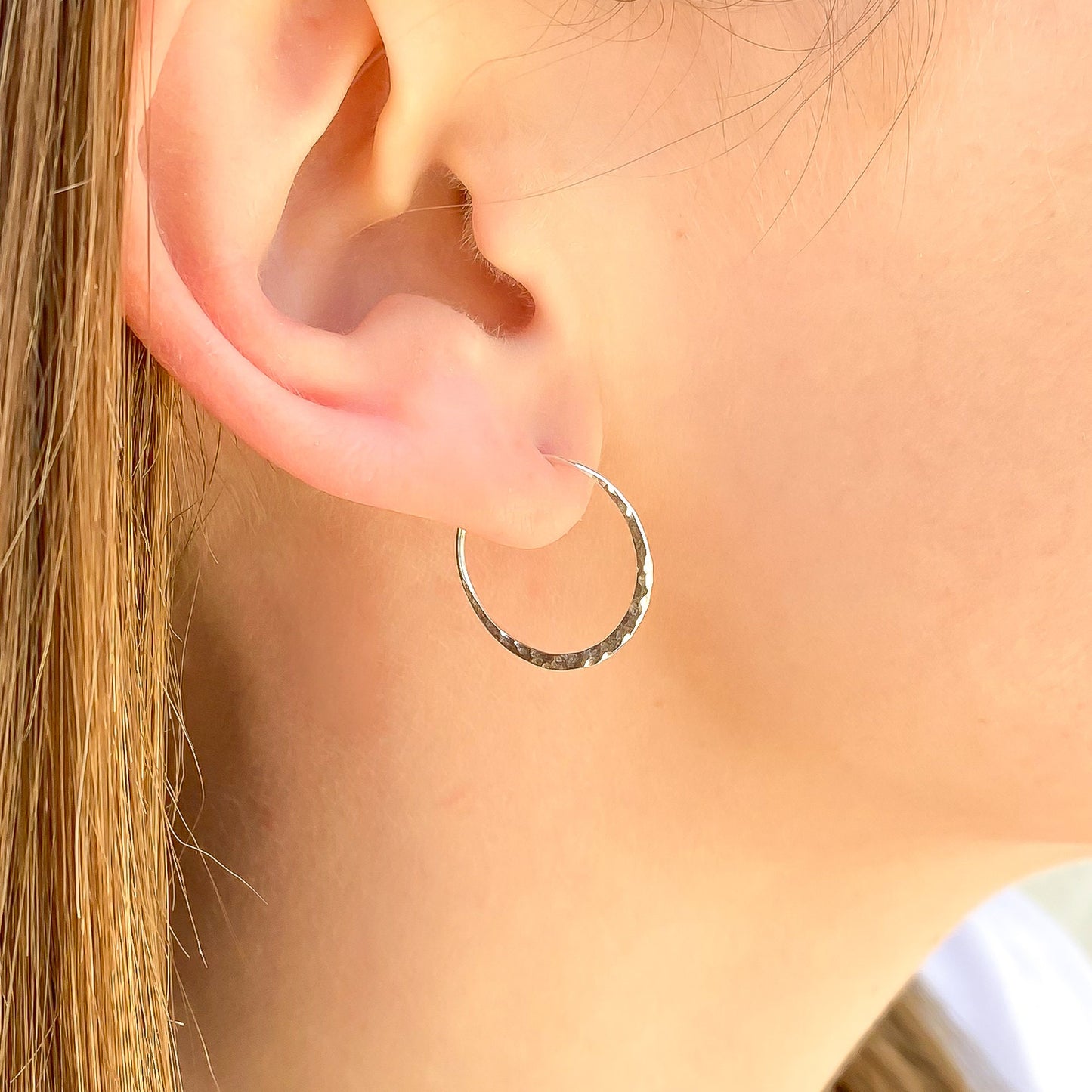 20mm Small Hammered Earrings, Sterling Silver