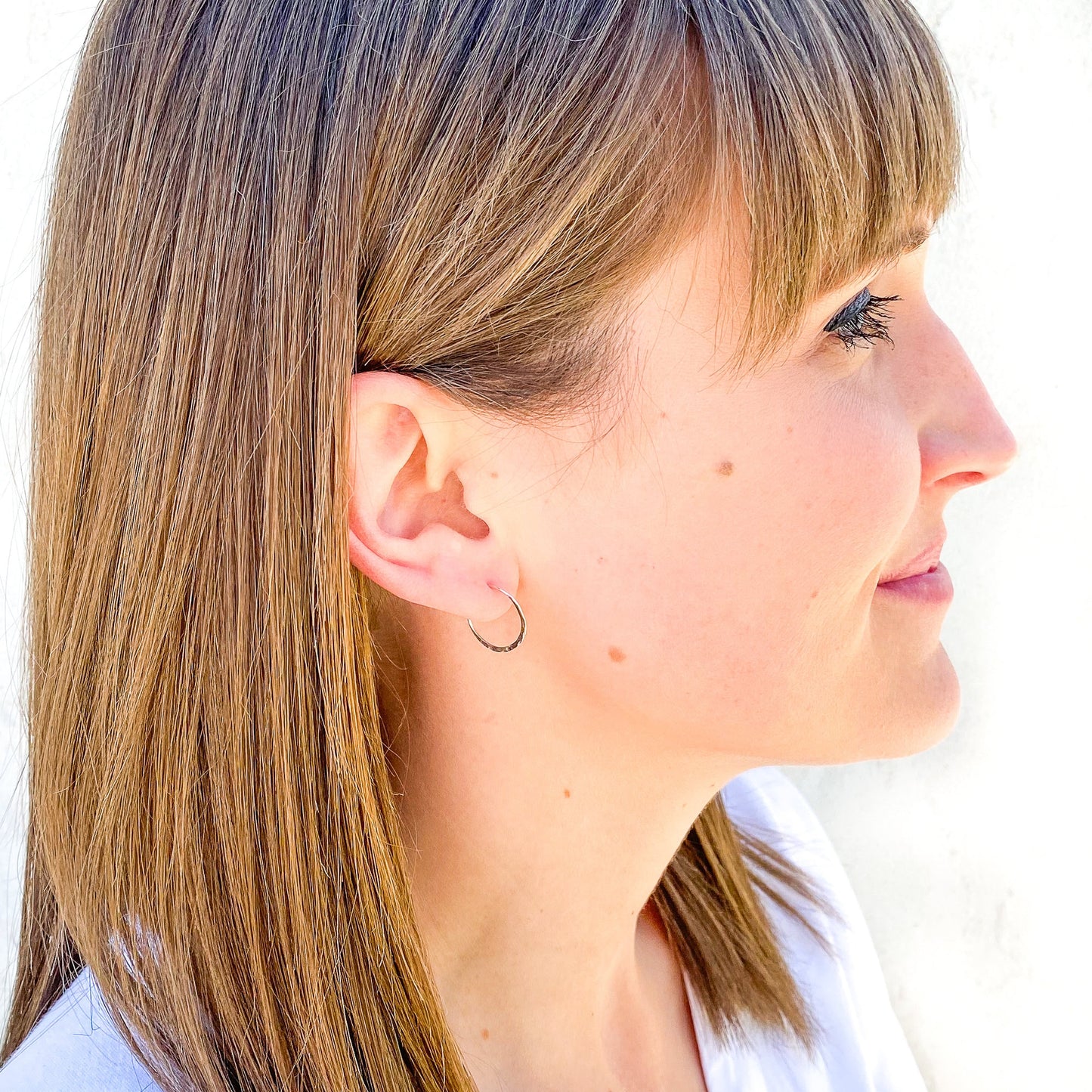 15mm Hammered Hoop Earrings, Sterling Silver
