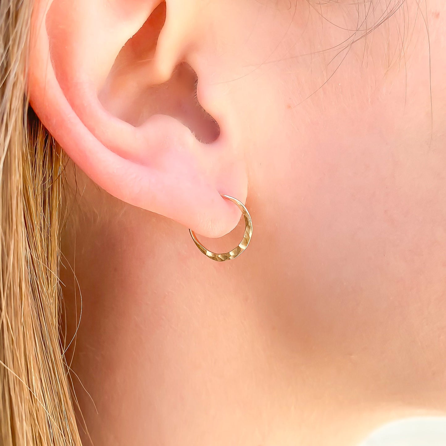 12mm Hammered Hoop Earrings, 14K Gold Filled