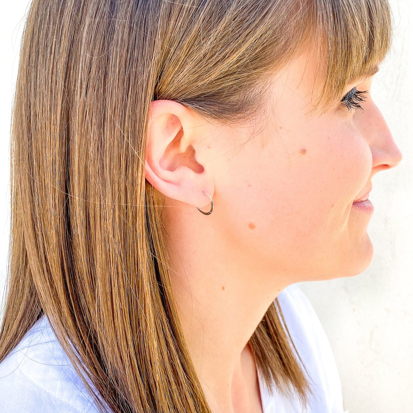 Small Hammered Hoop Earrings, Sterling Silver 12mm
