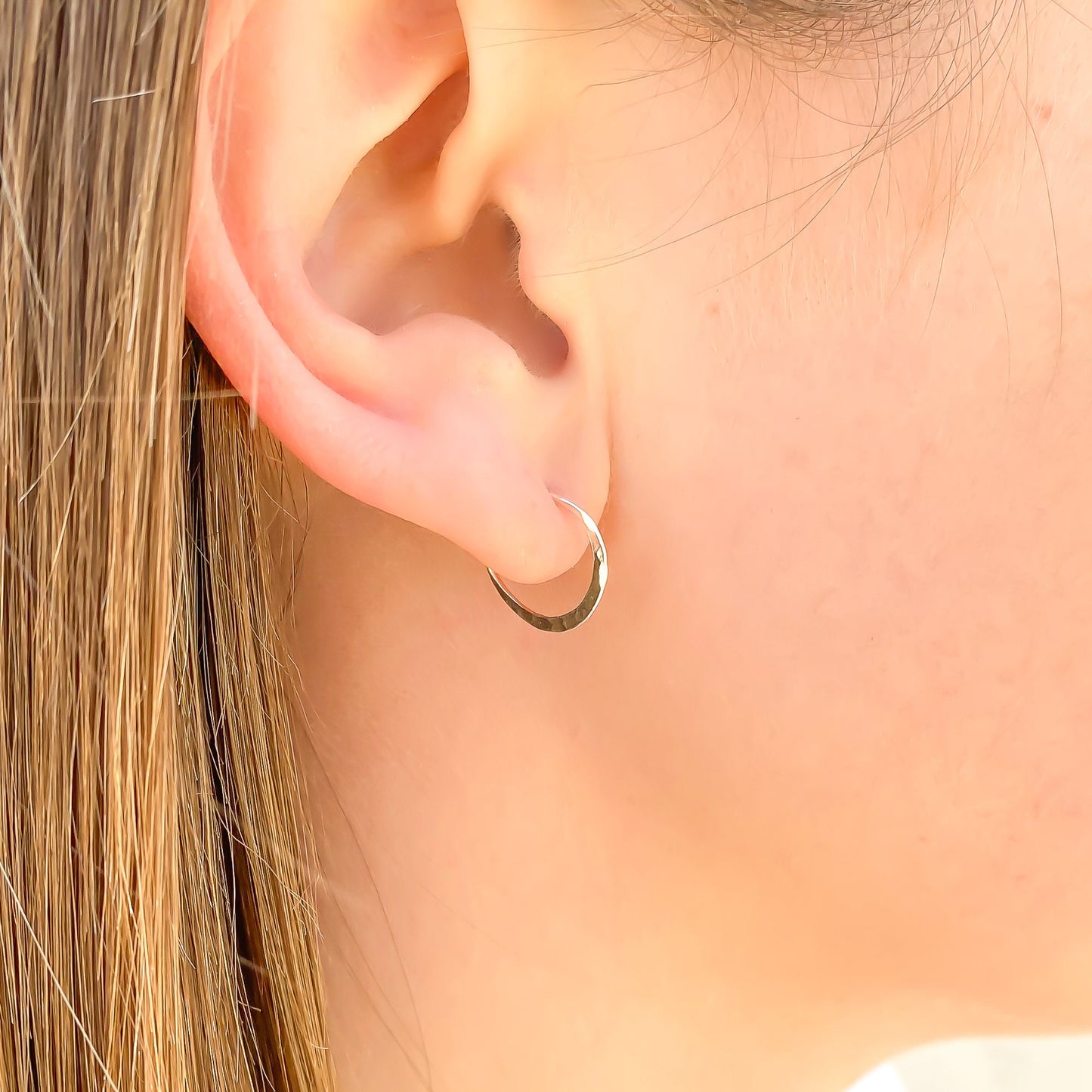 Small Hammered Hoop Earrings, Sterling Silver 12mm