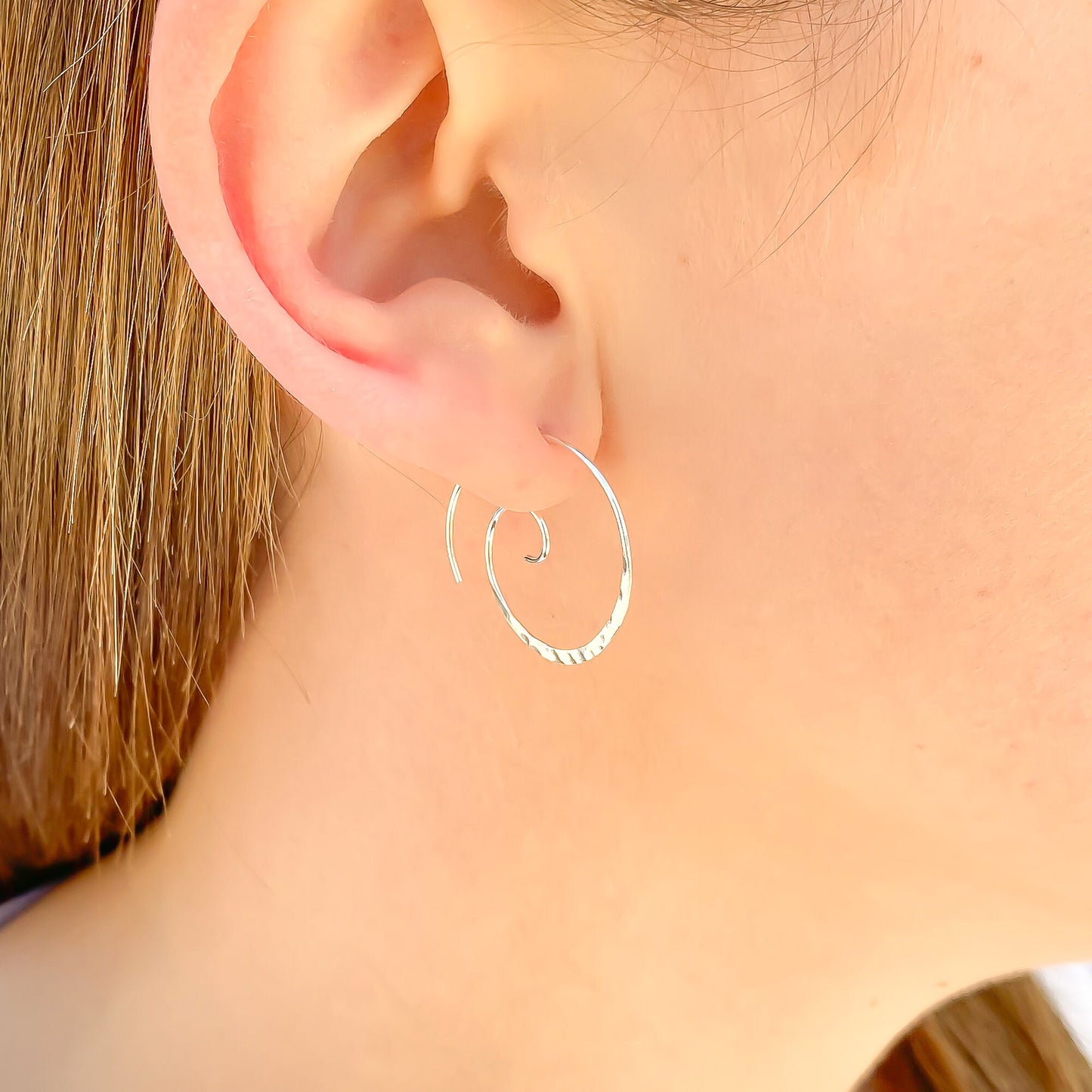 Hammered Spiral Hoop Earrings, Sterling Silver