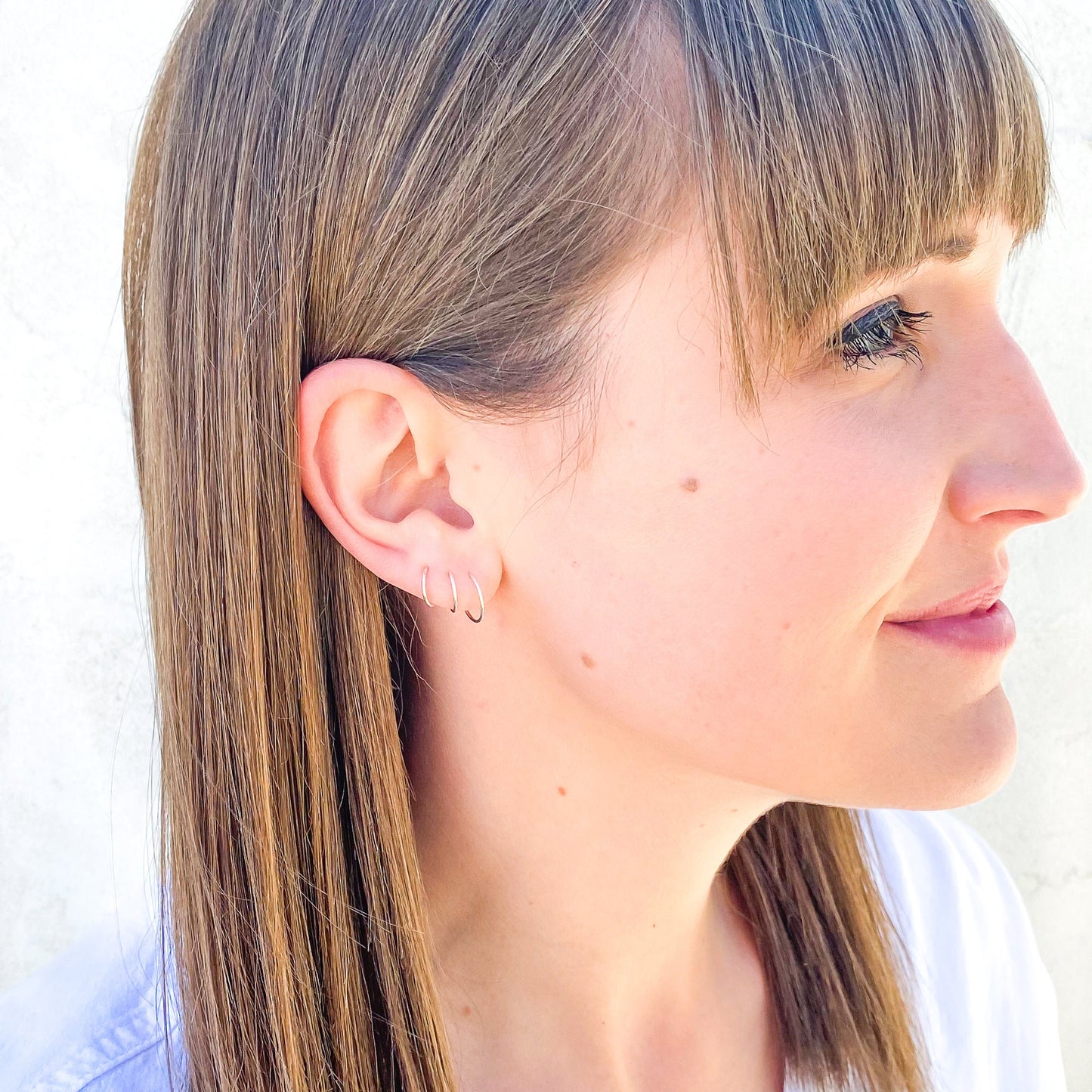 Solid White Gold Hoop Earrings, 8mm 9mm 10mm