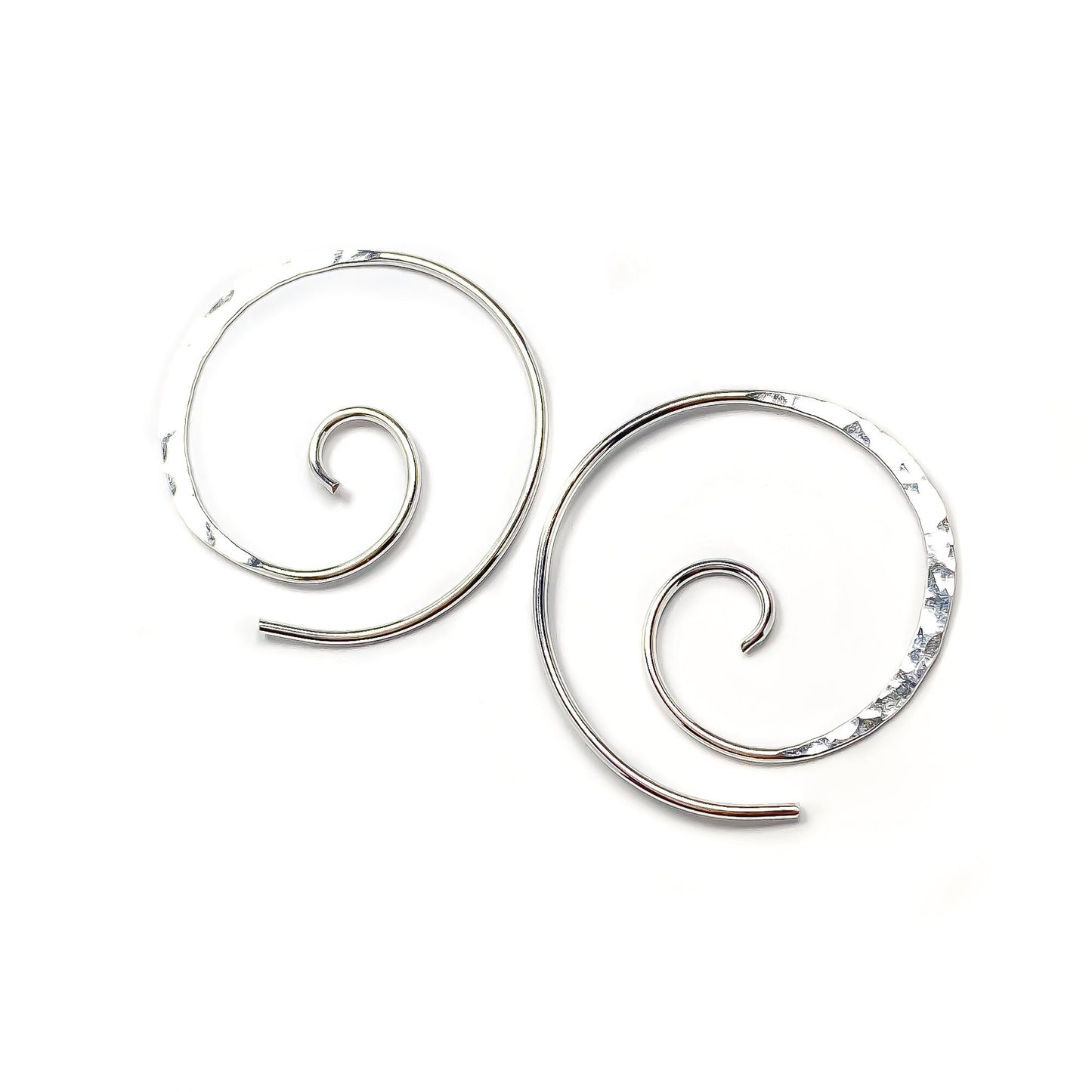 Hammered Spiral Hoop Earrings, Sterling Silver