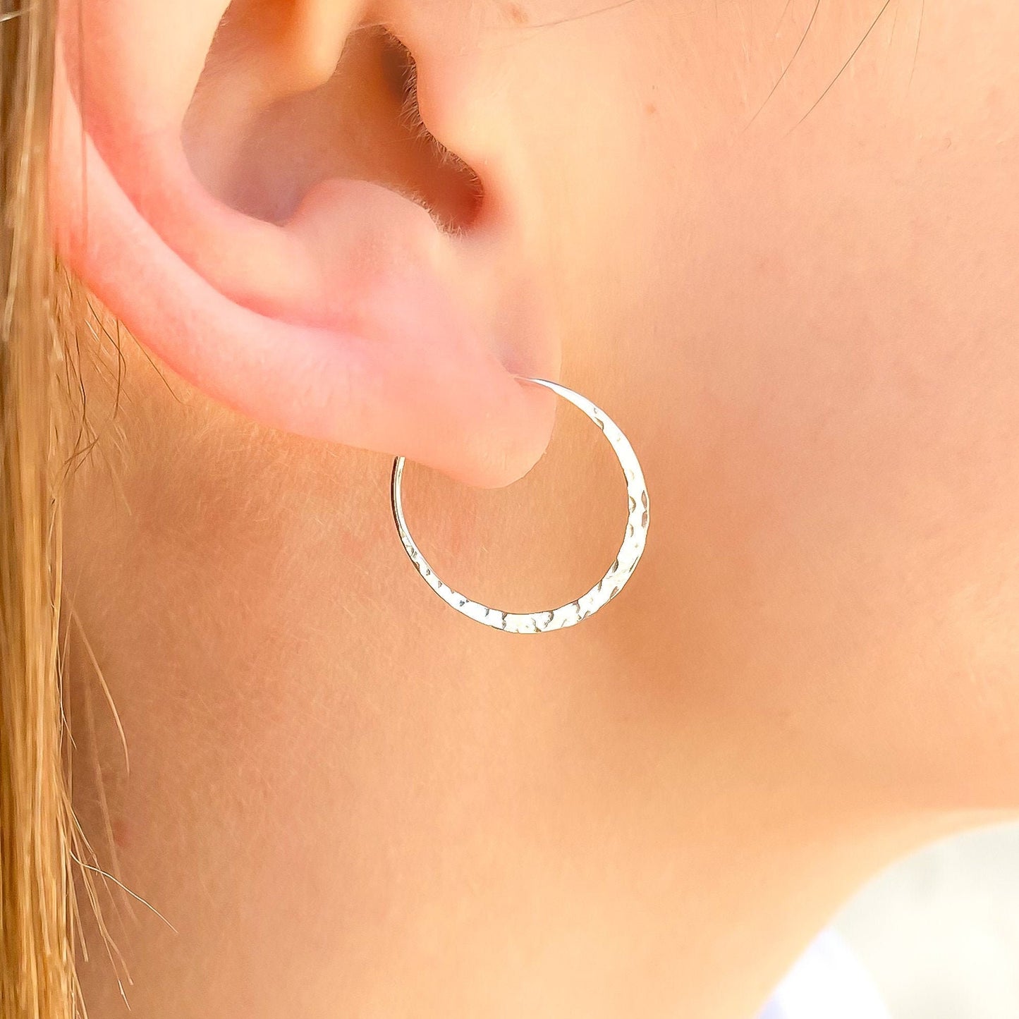 20mm Small Hammered Earrings, Sterling Silver