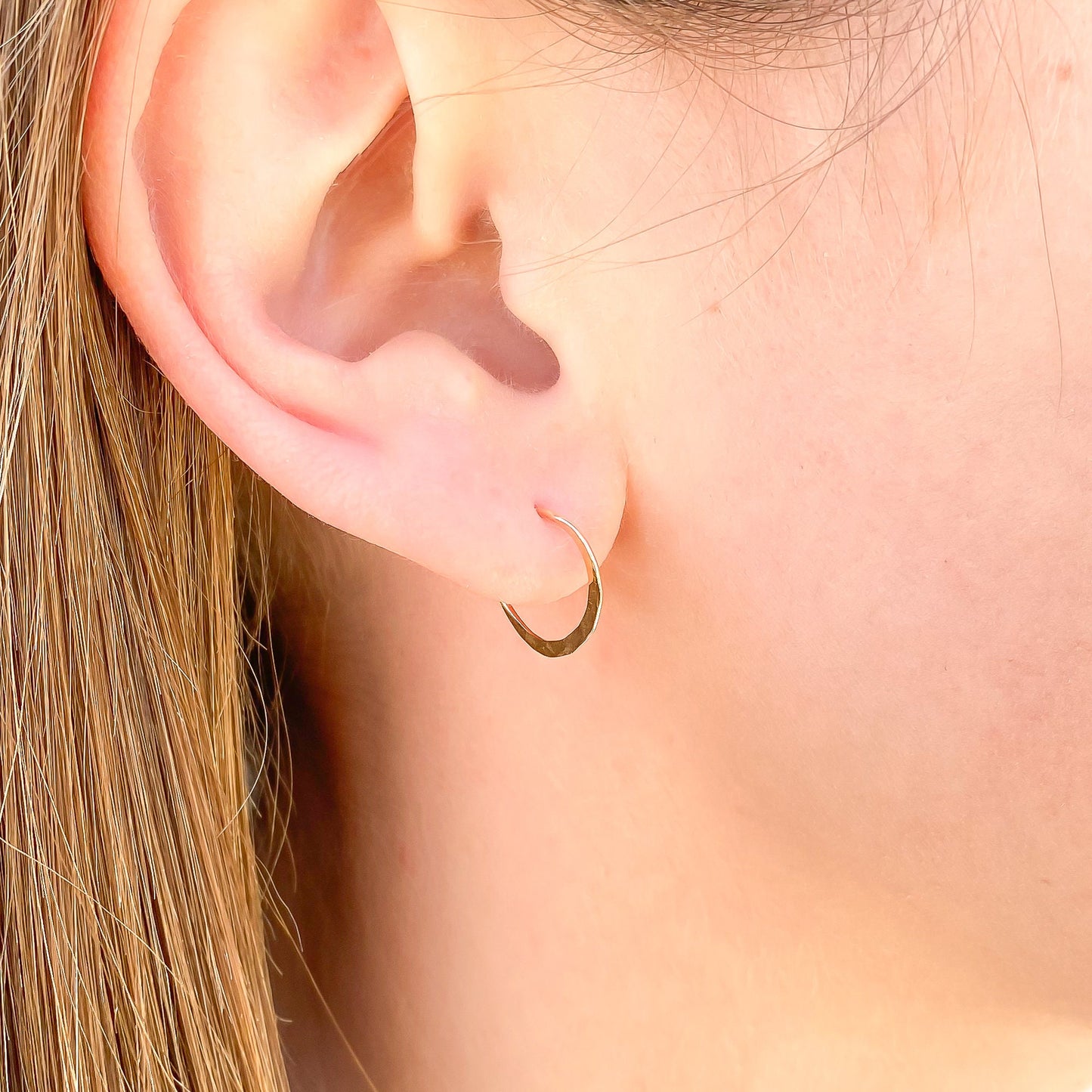 12mm Hammered Hoop Earrings, 14K Gold Filled