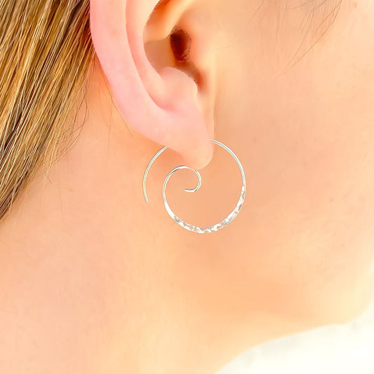 Hammered Spiral Hoop Earrings, Sterling Silver