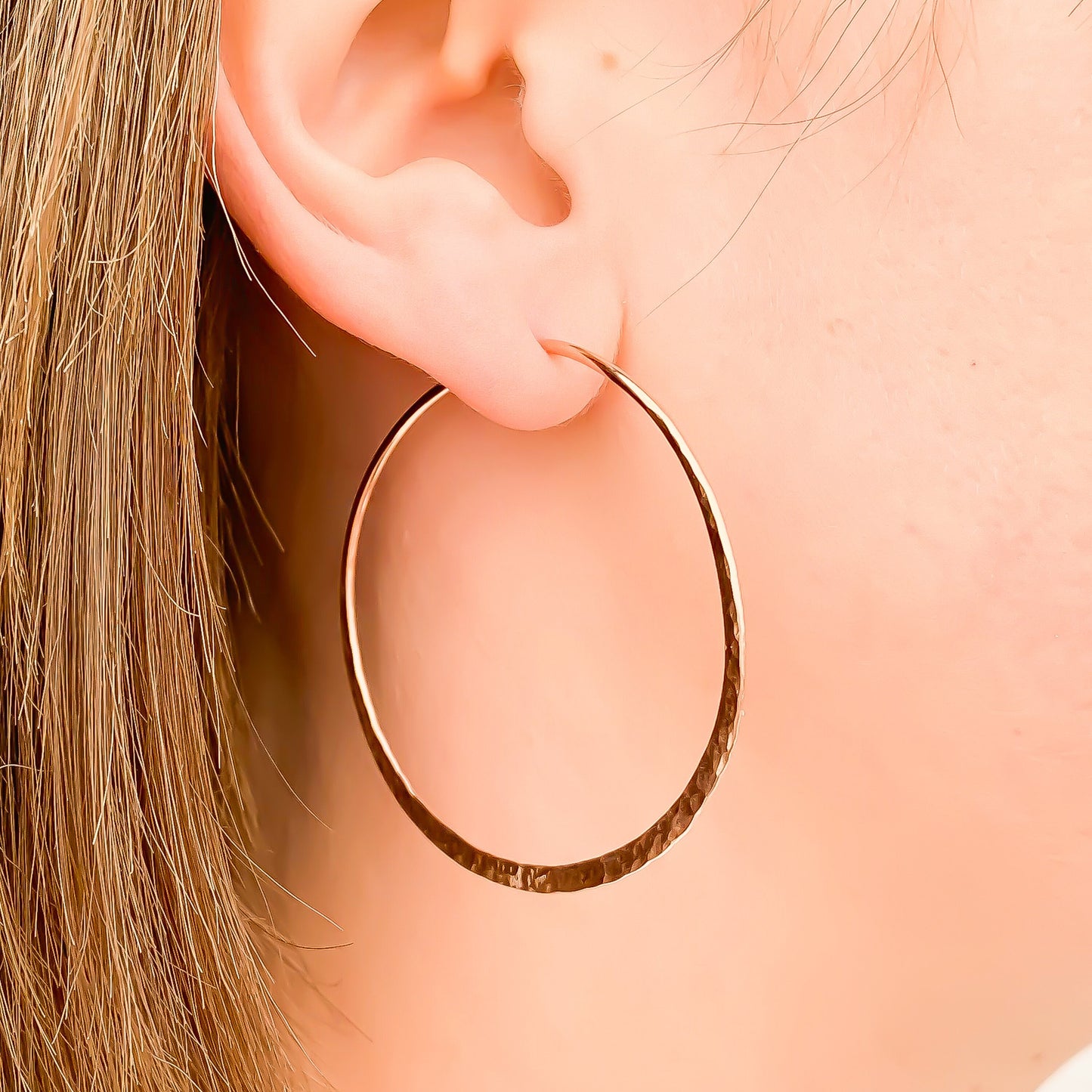 45mm Hammered Hoop Earrings, 14K Rose Gold Filled