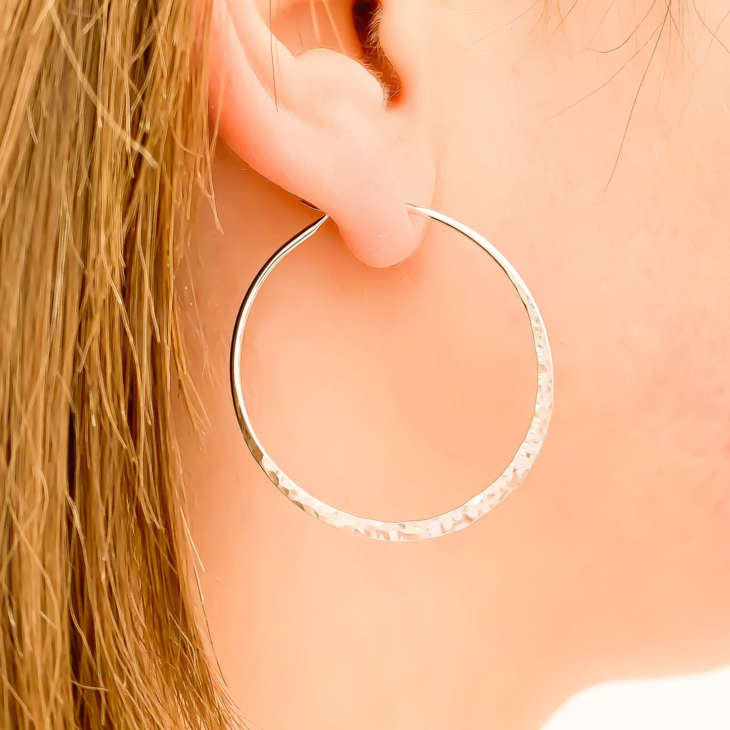 40mm Hammered Hoop Earrings, Sterling Silver