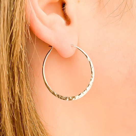 30mm Hammered Hoop Earrings, Sterling Silver