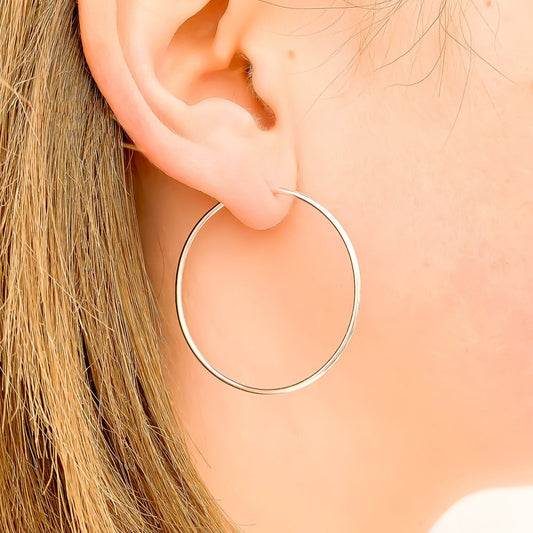 40mm Hoop Earrings, Sterling Silver