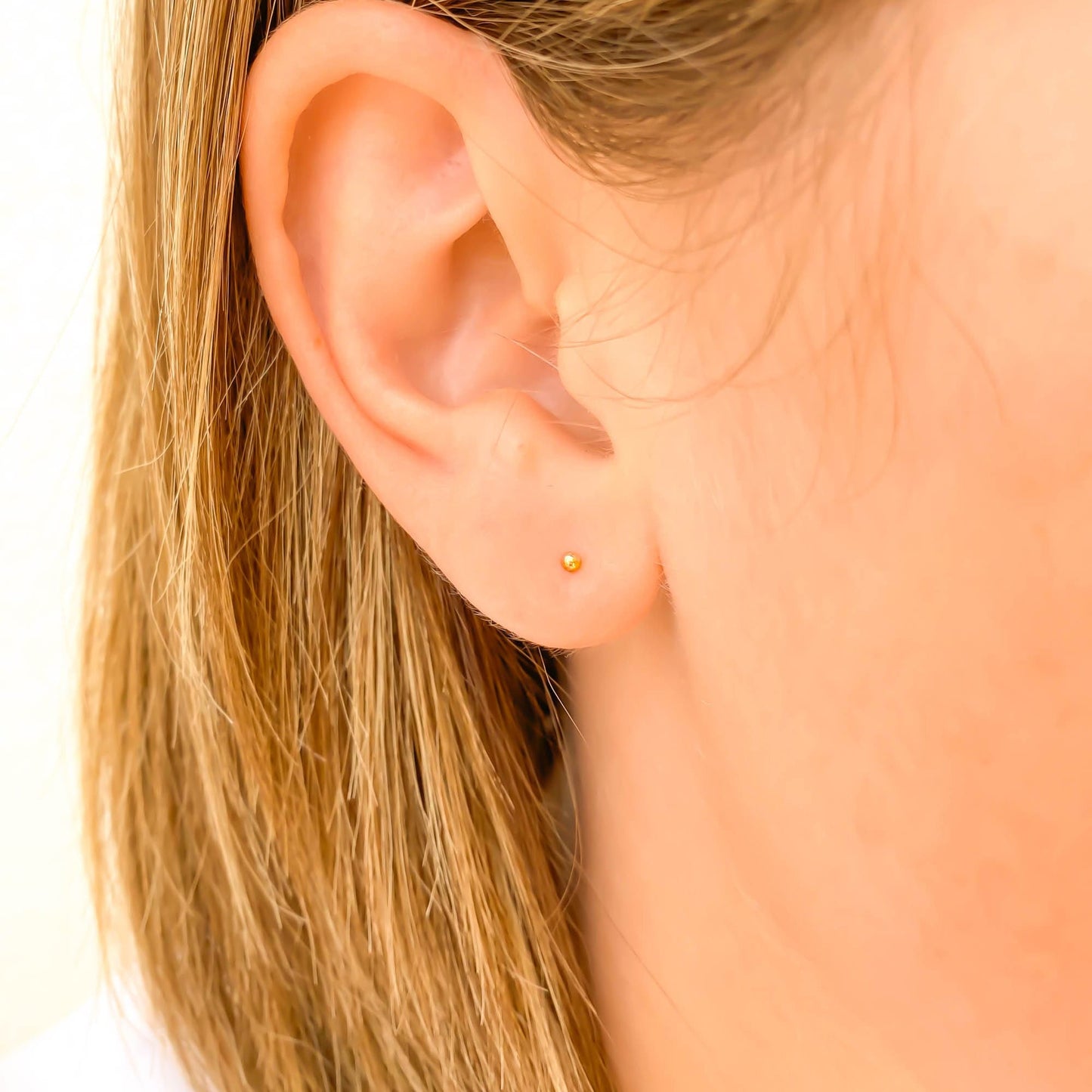 14K Solid Gold Ball Stud Earrings, Pair 1.9mm