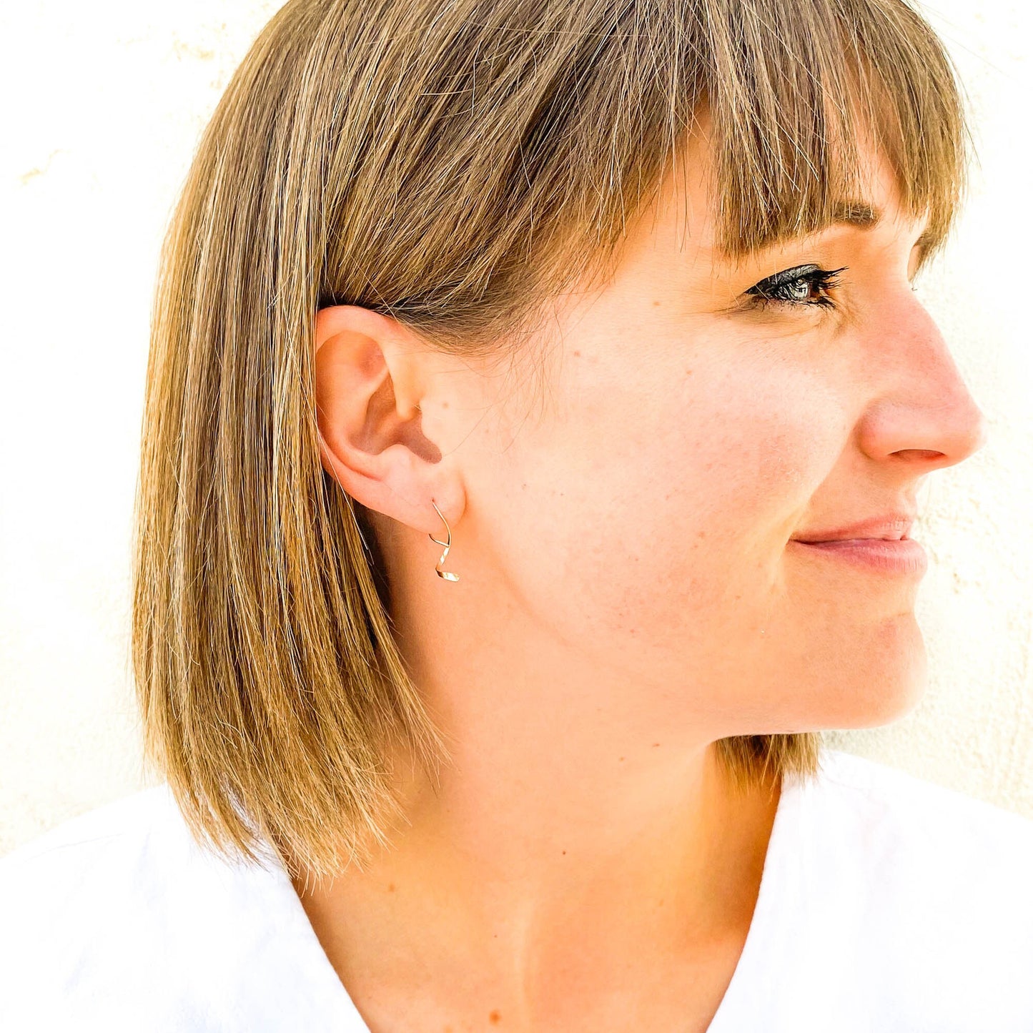 Mini Spiral Earrings, Solid 14K White Gold