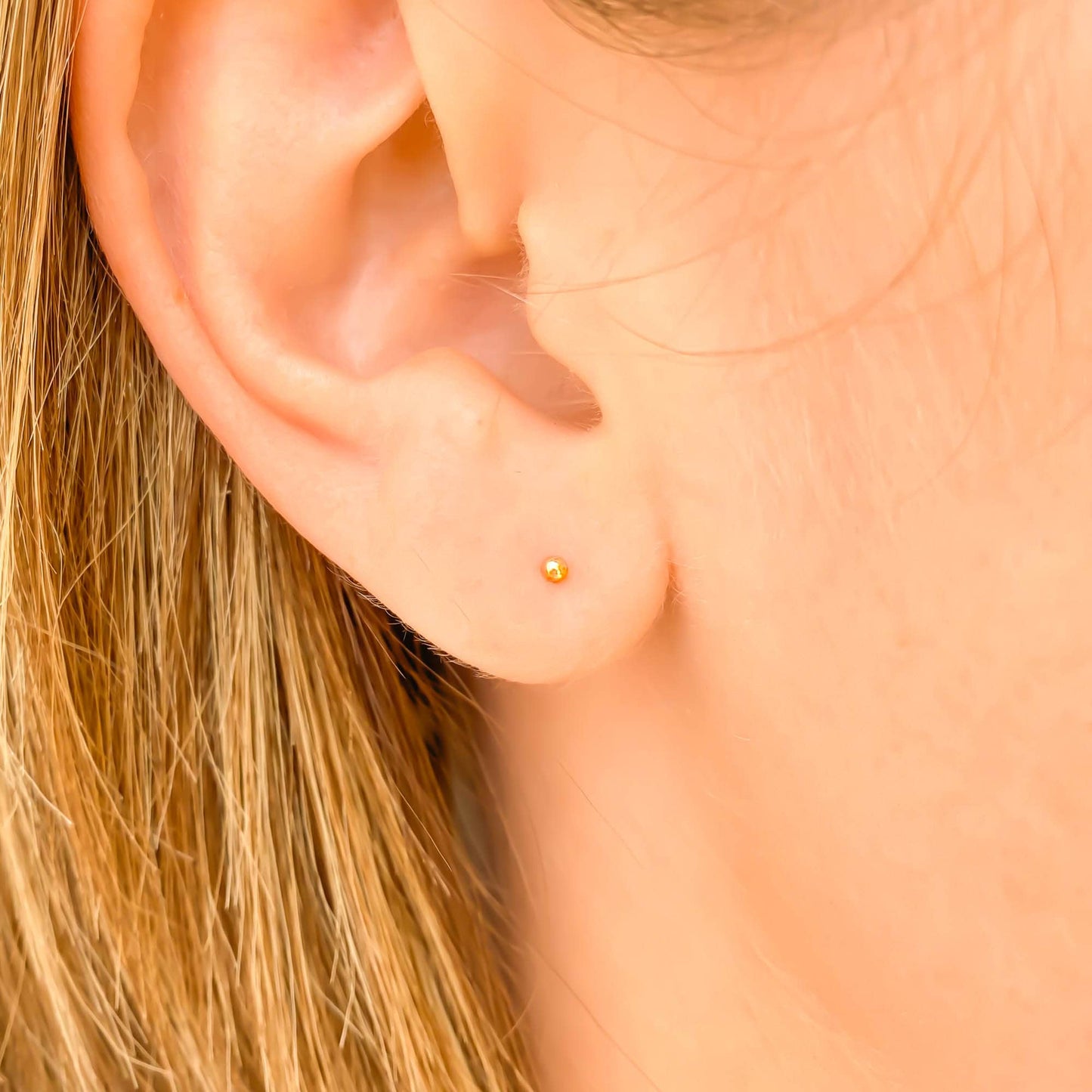 14K Solid Gold Ball Stud Earrings, Pair 1.9mm