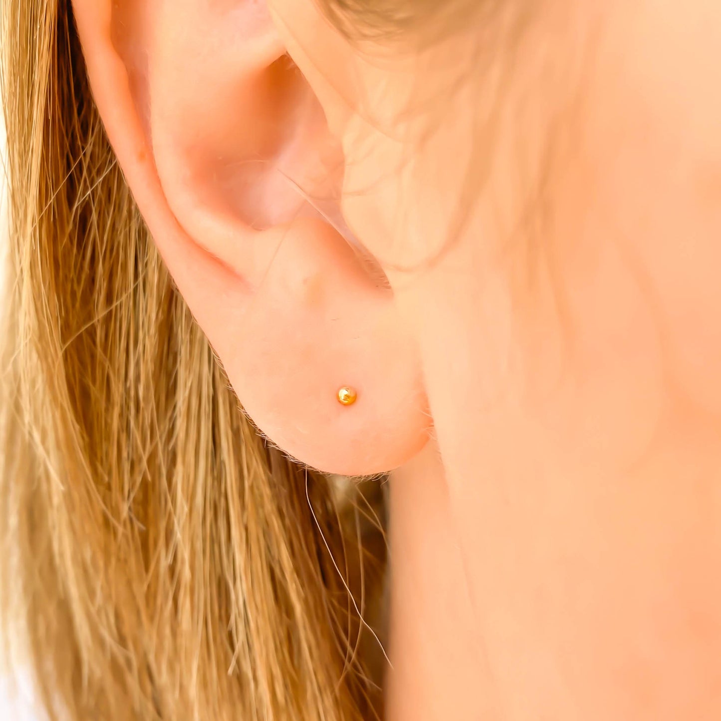 14K Solid Gold Ball Stud Earrings, Pair 1.9mm
