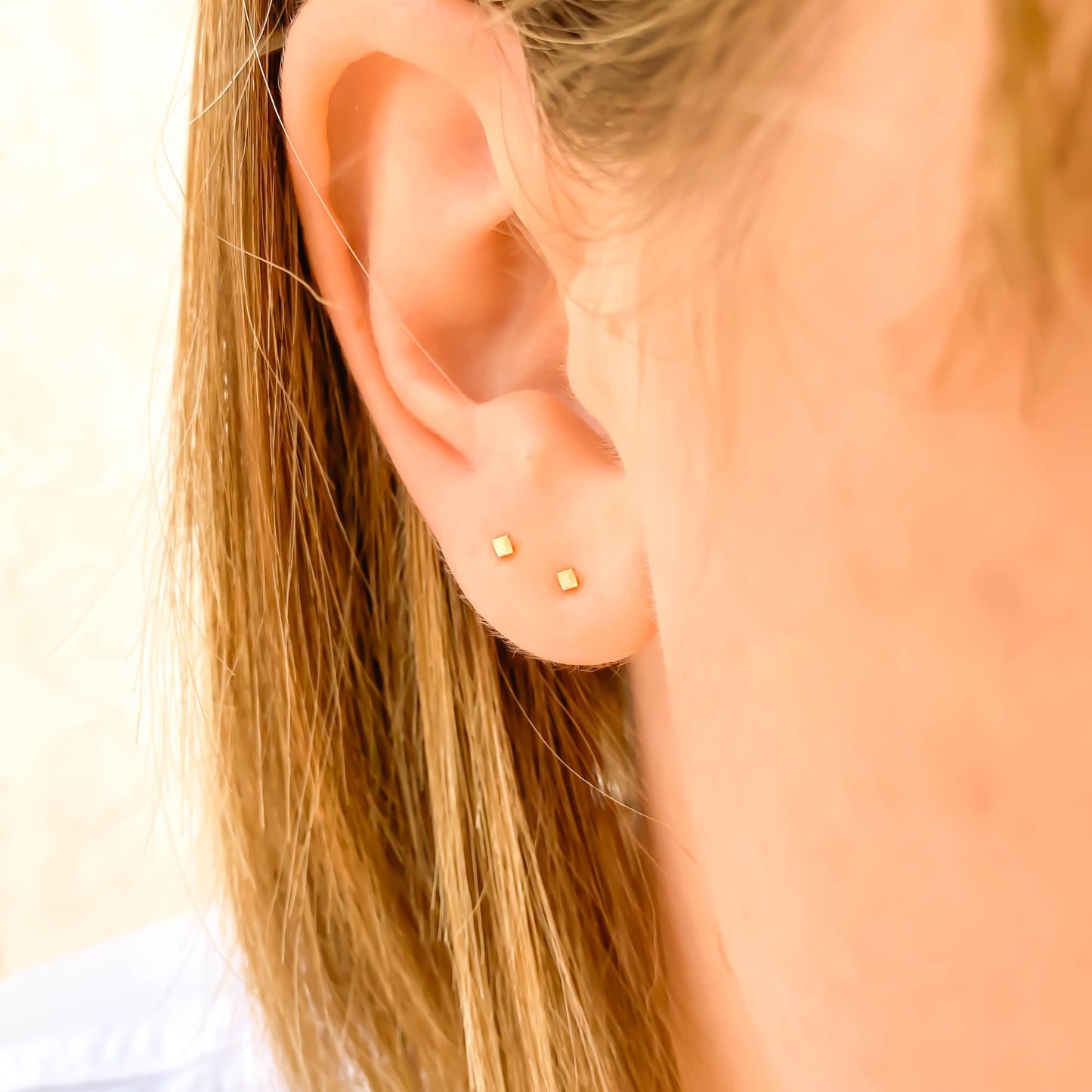 14K Tiny Square Stud Earring, 2mm