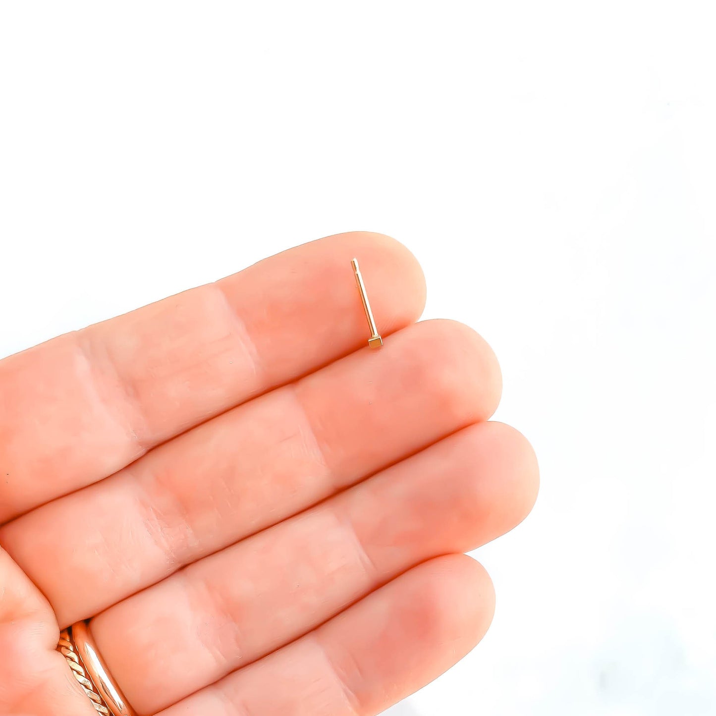 14K Tiny Square Stud Earring, 2mm