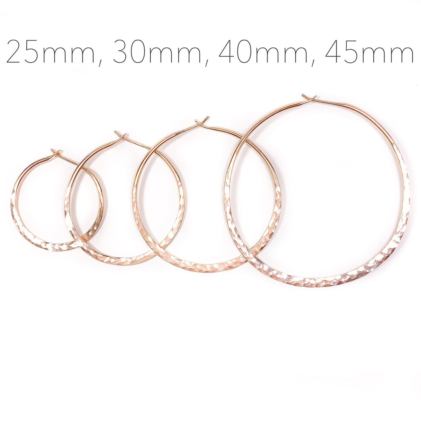 25mm Hammered Hoop Earrings, 14K Rose Gold Filled