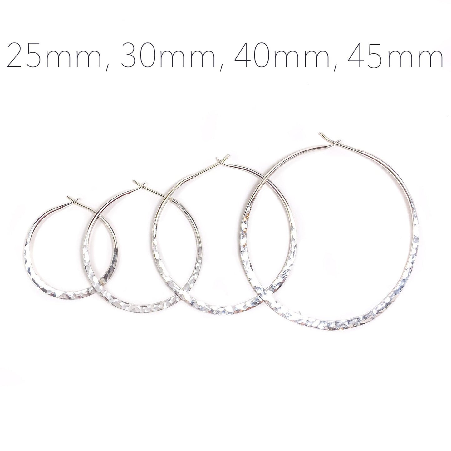 25mm Hammered Hoop Earrings, Sterling Silver