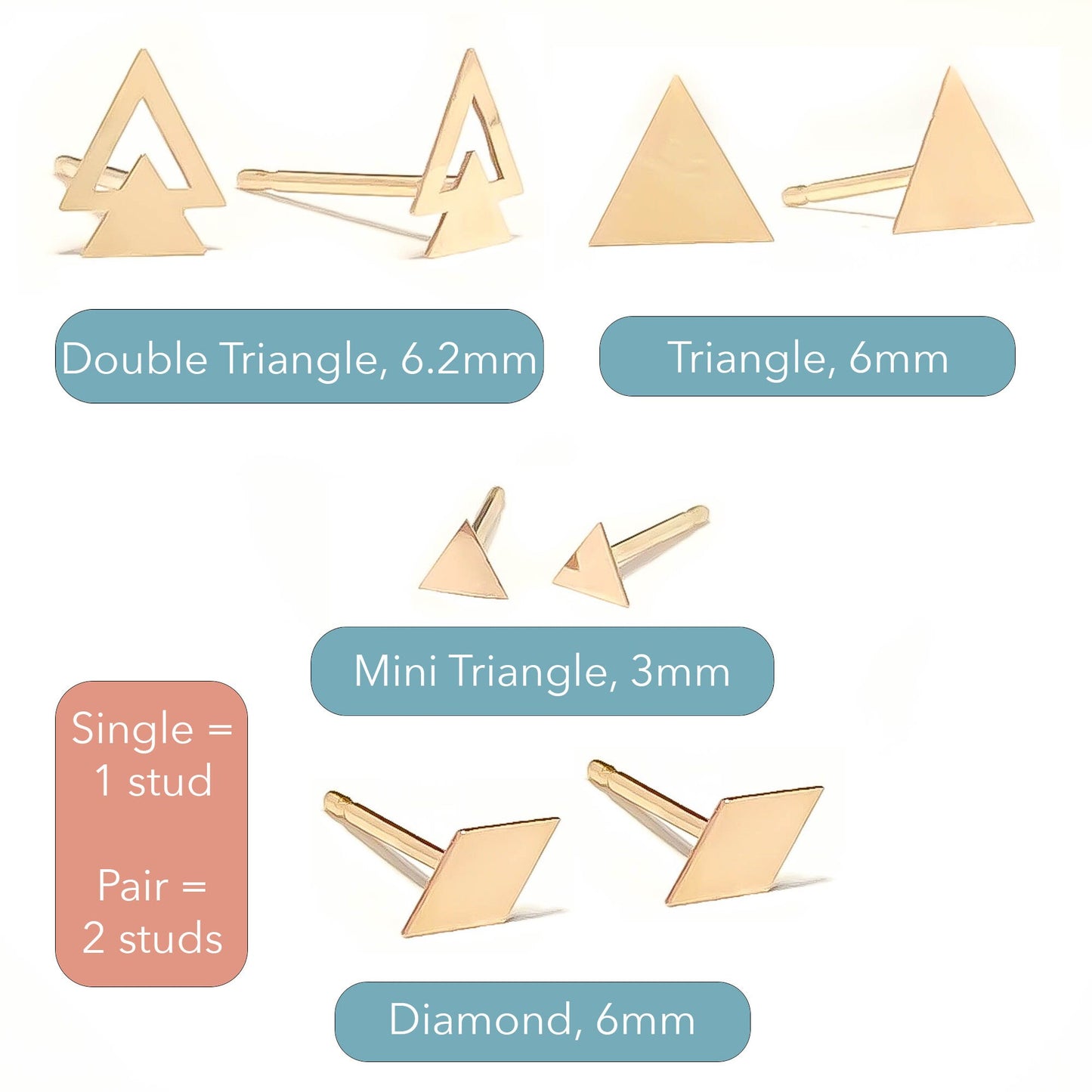 14K Gold Geometric Small Studs