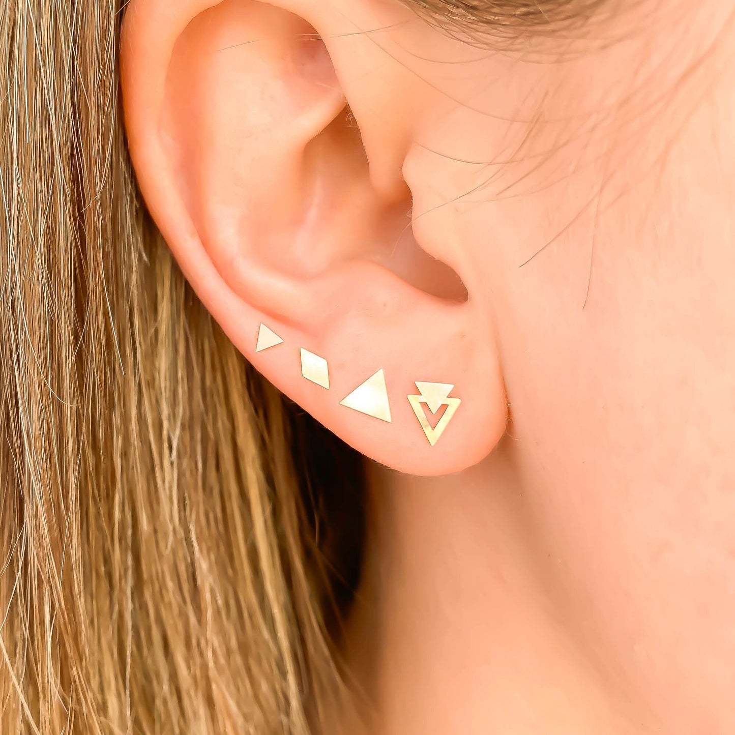 14K Gold Geometric Small Studs