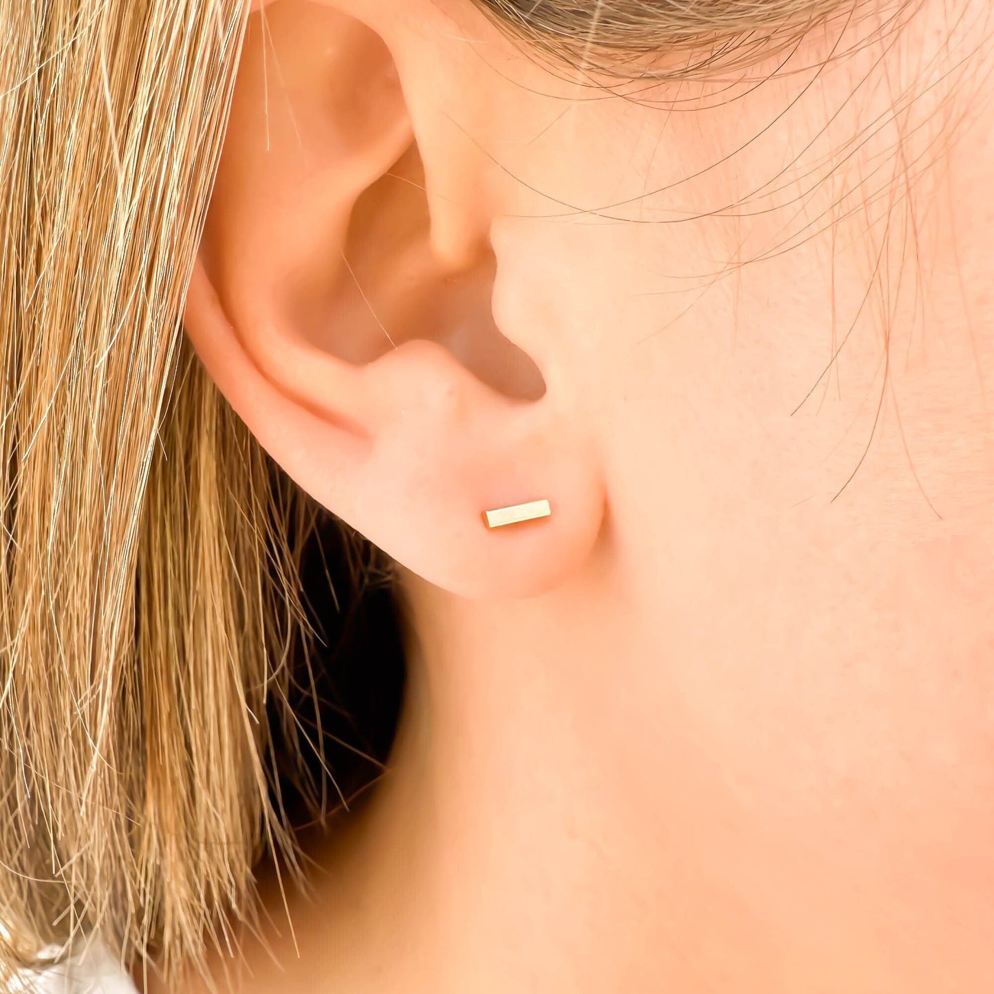 14K Gold Bar Studs