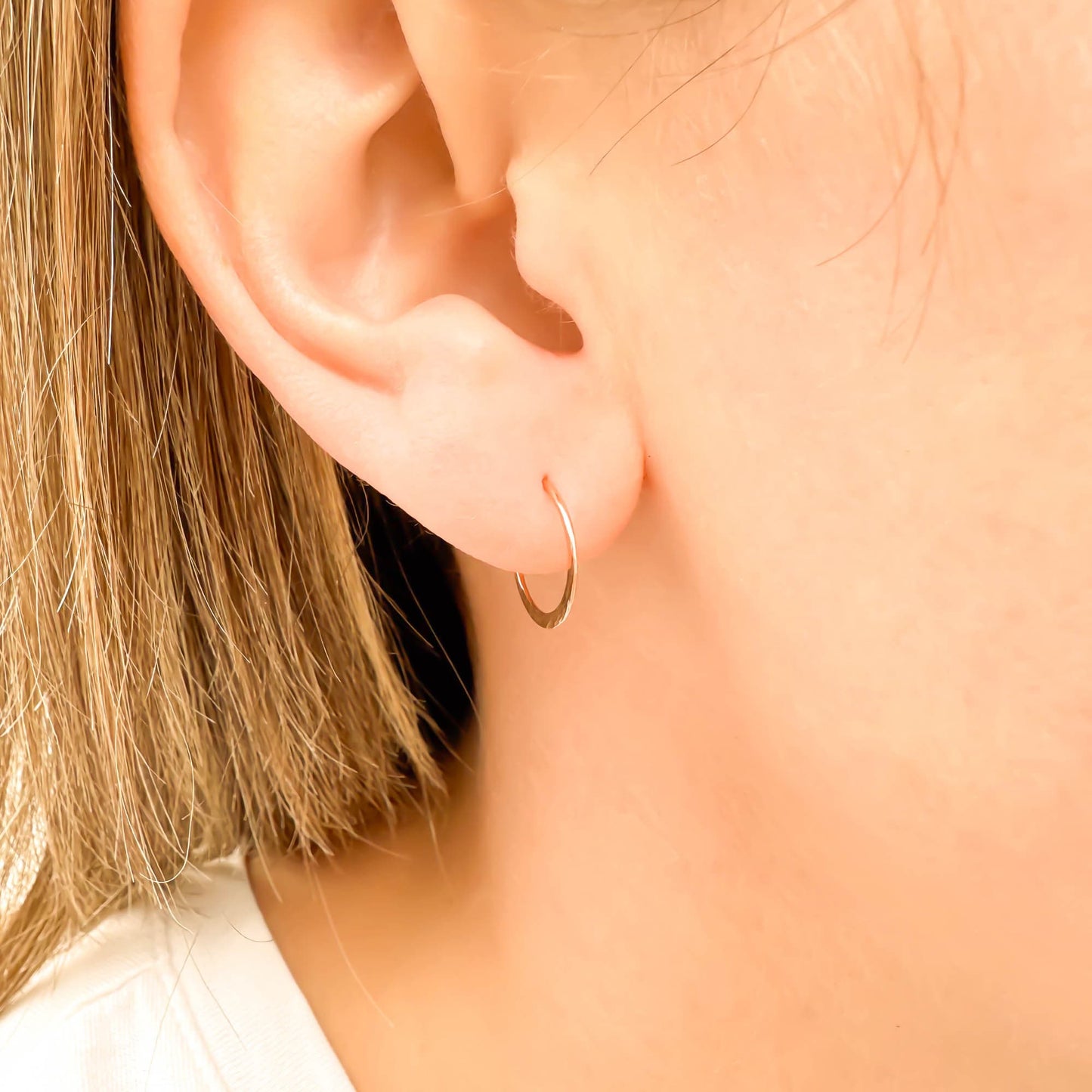 12mm Hammered Hoop Earrings, 14K Rose Gold Filled