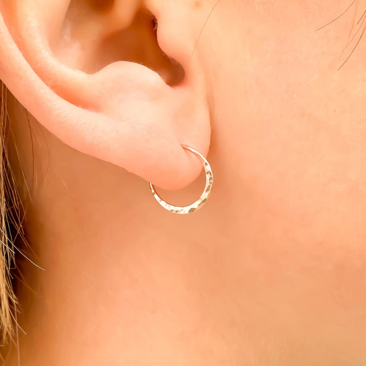 12mm Hammered Hoop Earrings, 14K Rose Gold Filled