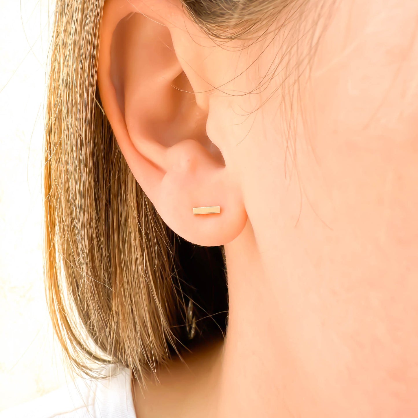 14K Gold Bar Studs