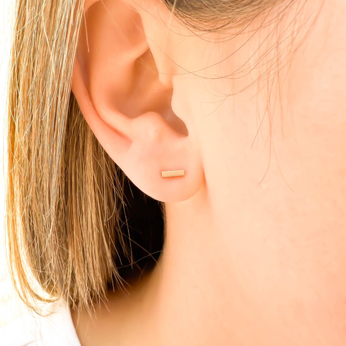 14K Gold Bar Studs