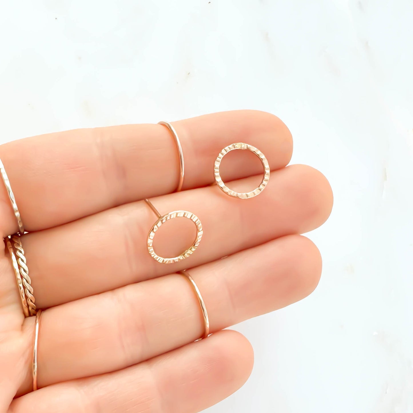 Circle Hammered Stud Earrings, 14K Gold Filled