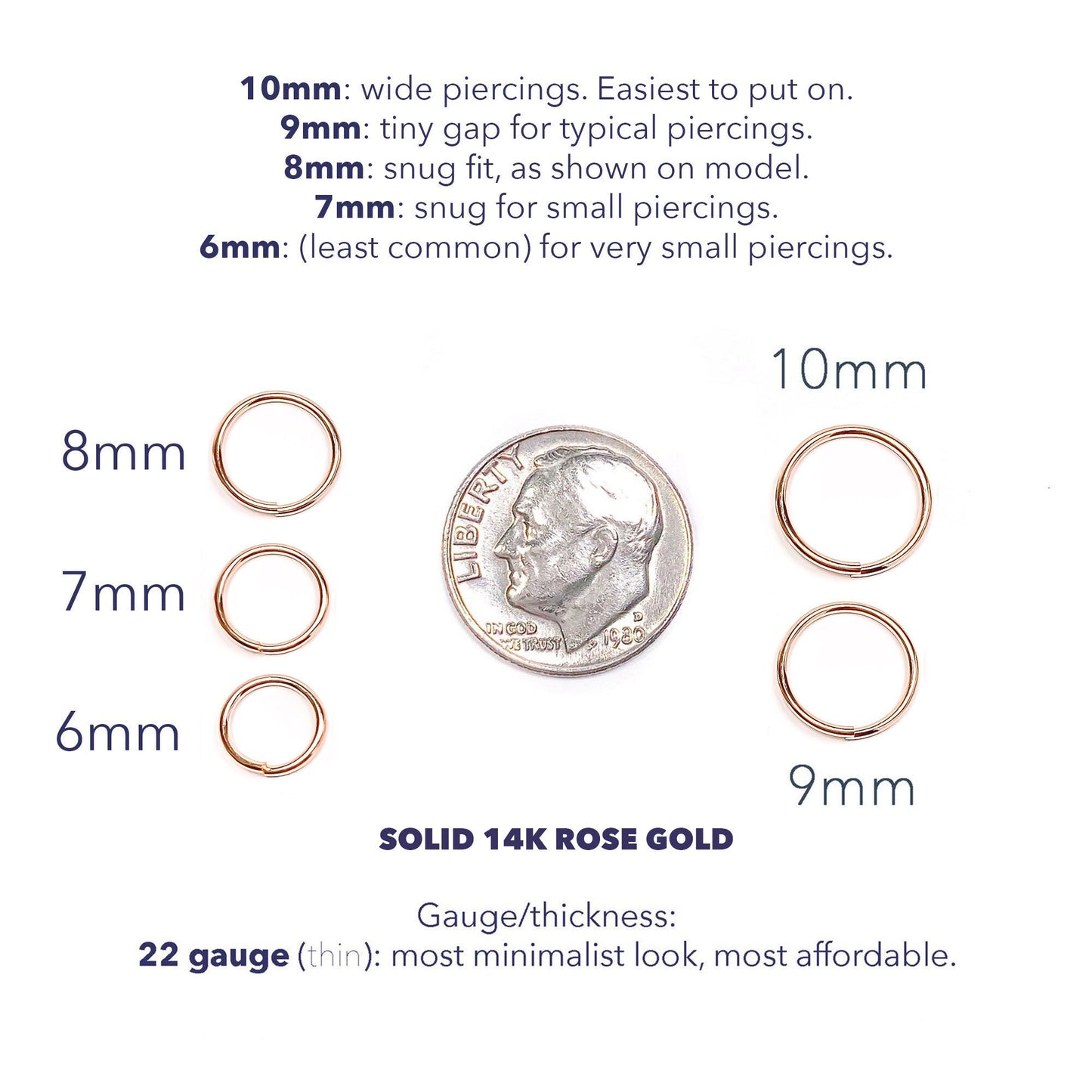 Solid 14K Rose Gold Nose Hoop