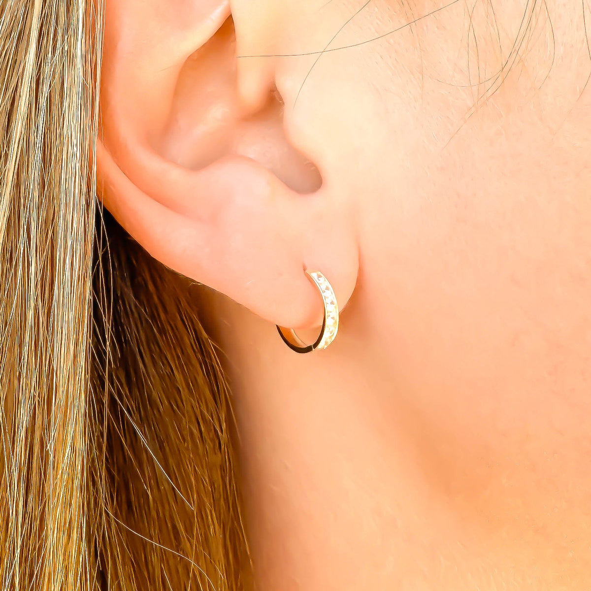 Solid 14K Gold CZ Hinge Hoops, 10mm