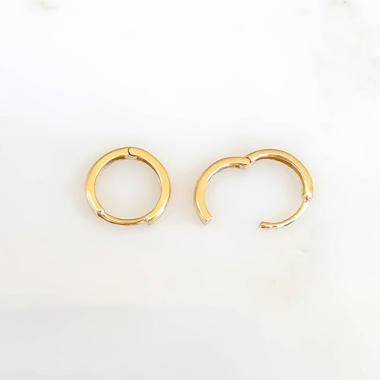 14K Solid Gold Hinge Hoop Huggie, 8mm