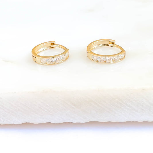 Channel Set 14K Gold Hinge Hoop Earrings, 8mm