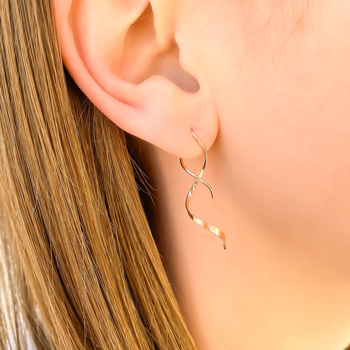 Solid 14K Rose Gold Corkscrew Earrings