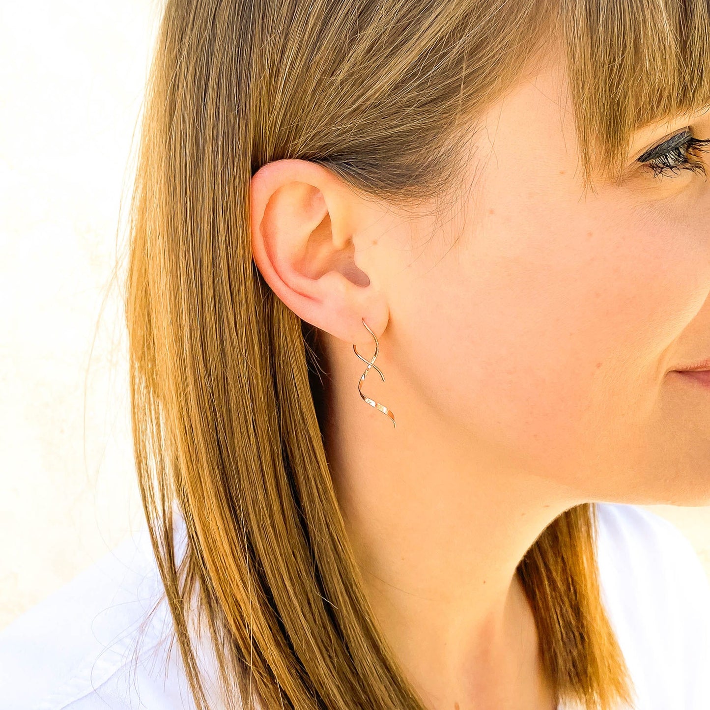Solid 14K Rose Gold Corkscrew Earrings